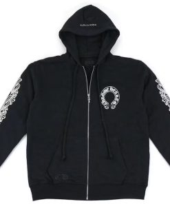 Chrome Hearts Horseshoe Floral Cross Sleeve Embroidered Hood Zip Up Hoodie